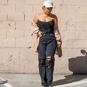Princess Polly Distressed Black Wash Asymmetric Waist Jeans